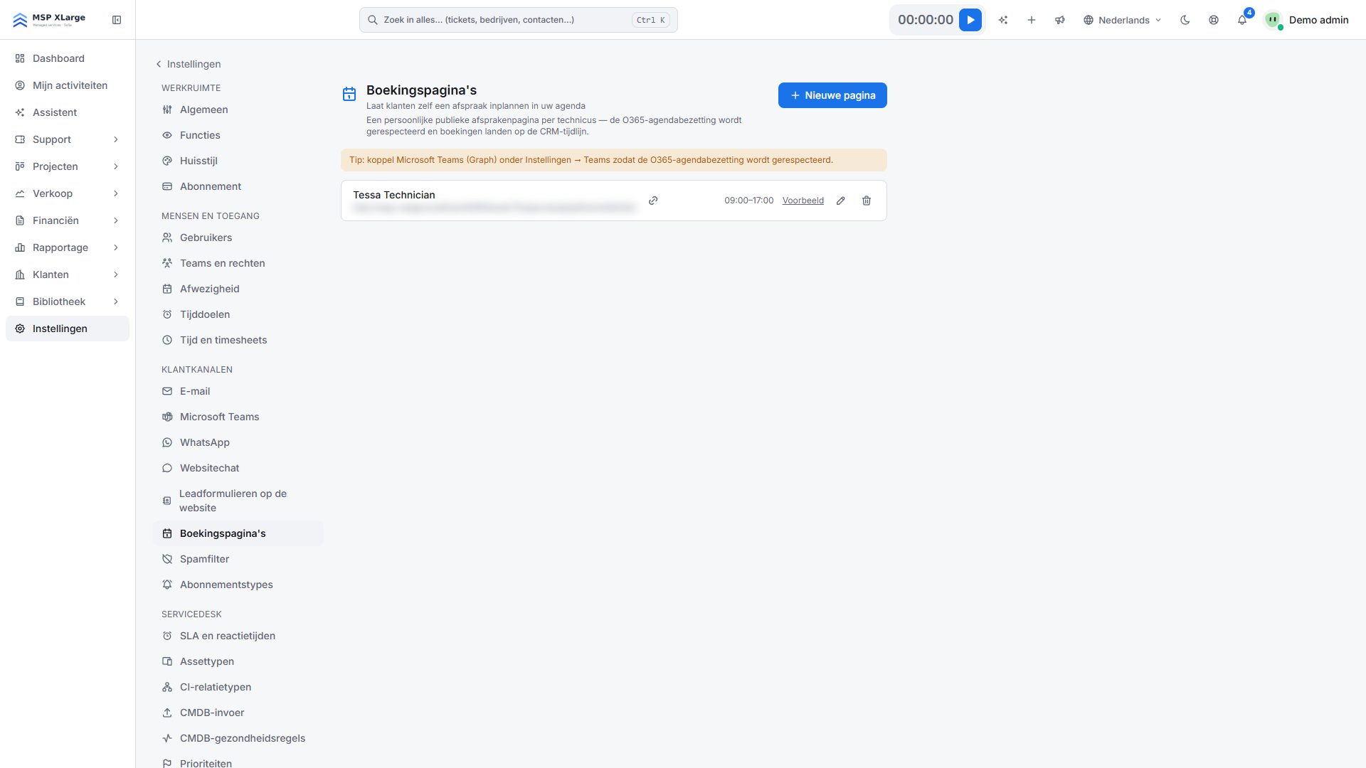 Persoonlijke boekingspagina's per technicus in Xcellerate OPS